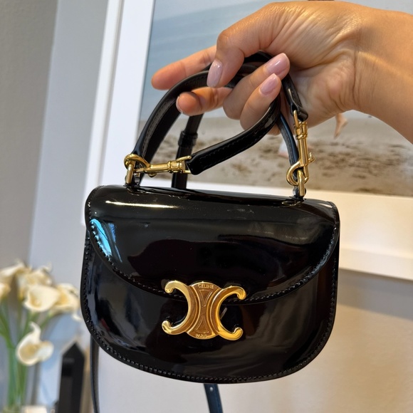 Celine Mini Besace Clea in Patent Calfskin Black - Picture 9 of 9